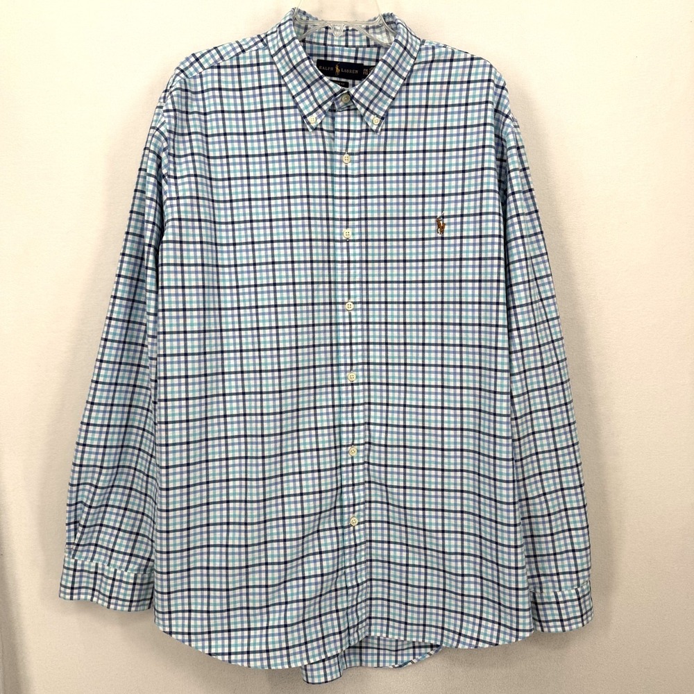 Ralph Lauren Men's XXL Classic Fit Shirt Blue Green Plaid‎ Button Up Cotton